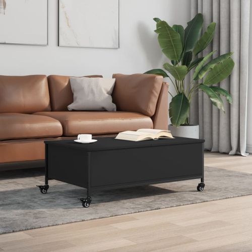 Table basse avec roulettes noir 91x55x34 cm bois d'ingénierie - Photo n°3; ?>