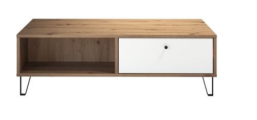 Table basse avec tiroirs chêne artisan et blanc mat Kidou 100 cm - Photo n°2; ?>