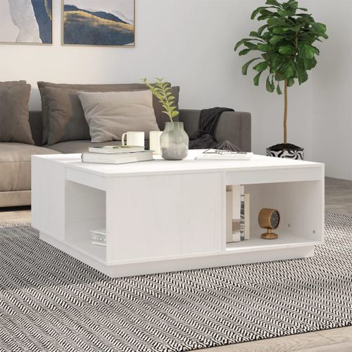 Table basse Blanc 100x101x40,5 cm Bois massif de pin - Photo n°2; ?>