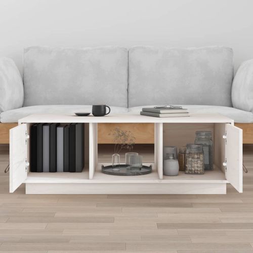 Table basse Blanc 100x50x35 cm Bois massif de pin - Photo n°3; ?>