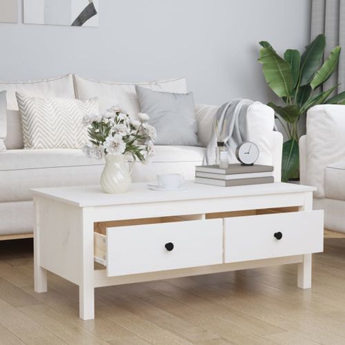 Table basse Blanc 100x50x40 cm Bois massif de pin - Photo n°3; ?>