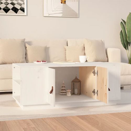 Table basse Blanc 100x50x41 cm Bois massif de pin - Photo n°3; ?>