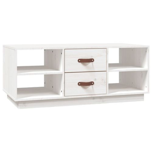 Table basse Blanc 100x50x41 cm Bois massif de pin - Photo n°2; ?>