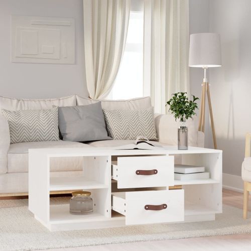 Table basse Blanc 100x50x41 cm Bois massif de pin - Photo n°3; ?>