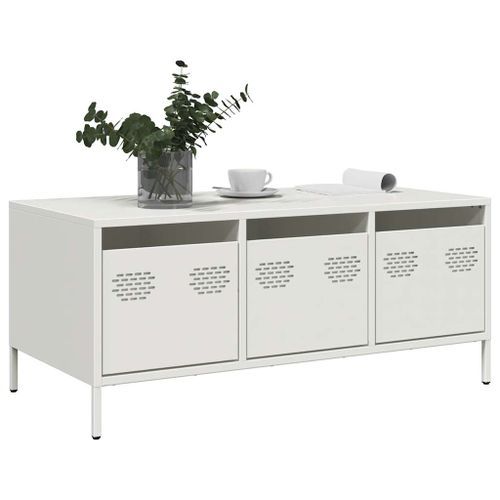 Table basse blanc 101,5x50x43,5 cm acier laminé à froid - Photo n°3; ?>