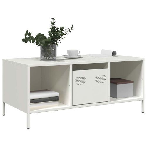 Table basse blanc 101,5x50x43,5 cm acier laminé à froid - Photo n°3; ?>