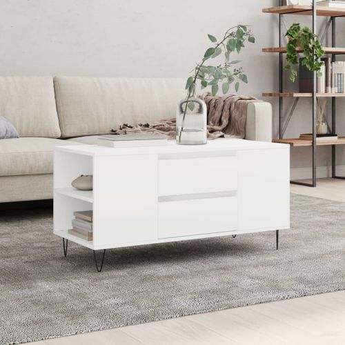 Table basse blanc 102x44,5x50 cm bois d'ingénierie - Photo n°2; ?>