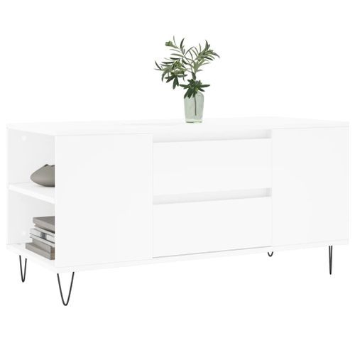 Table basse blanc 102x44,5x50 cm bois d'ingénierie - Photo n°3; ?>