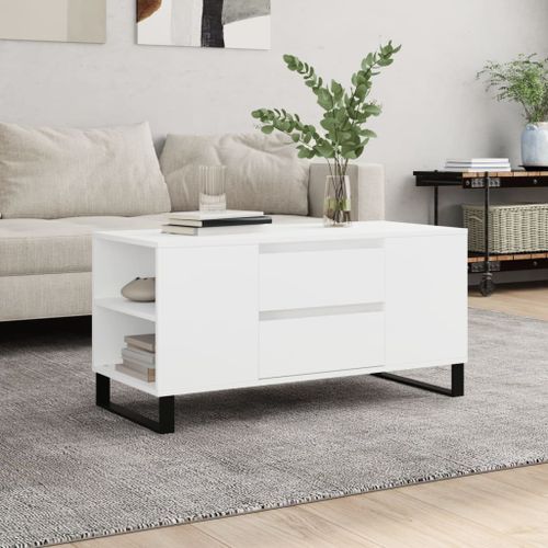 Table basse blanc 102x44,5x50 cm bois d'ingénierie - Photo n°2; ?>