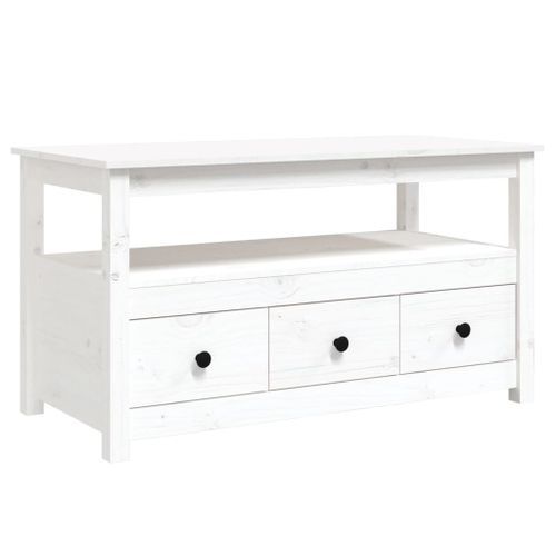 Table basse Blanc 102x49x55 cm Bois massif de pin - Photo n°2; ?>