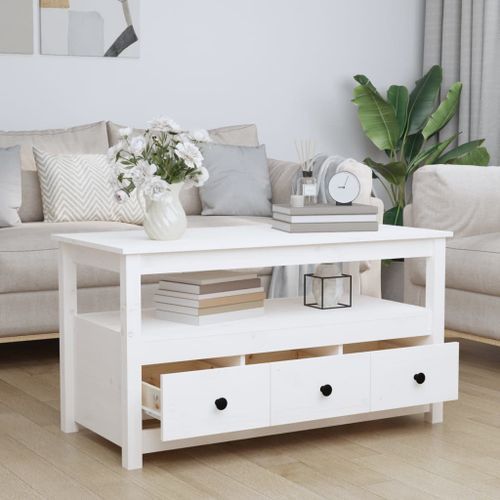 Table basse Blanc 102x49x55 cm Bois massif de pin - Photo n°3; ?>