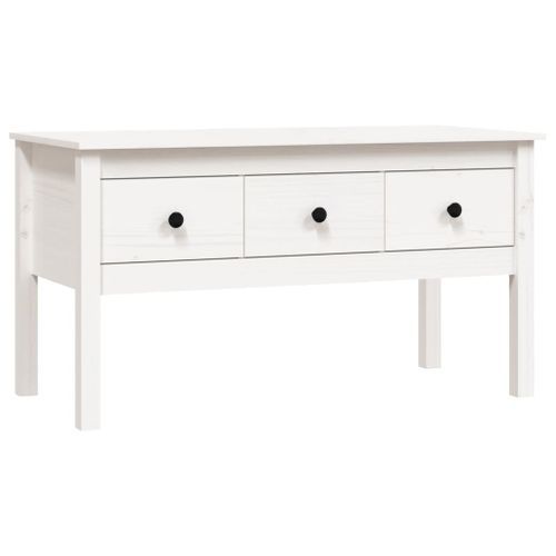 Table basse Blanc 102x49x55 cm Bois massif de pin - Photo n°2; ?>