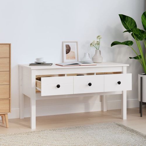 Table basse Blanc 102x49x55 cm Bois massif de pin - Photo n°3; ?>