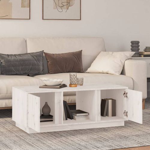 Table basse Blanc 110x50x40 cm Bois massif de pin - Photo n°3; ?>