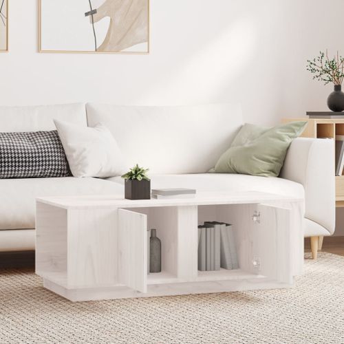 Table basse Blanc 110x50x40 cm Bois massif de pin - Photo n°3; ?>