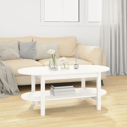 Table basse Blanc 110x55x45 cm Bois massif de pin - Photo n°2; ?>