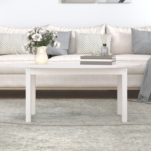 Table basse Blanc 110x55x45 cm Bois massif de pin - Photo n°3; ?>