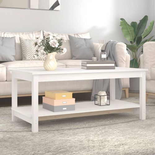 Table basse Blanc 110x55x45 cm Bois massif de pin - Photo n°3; ?>