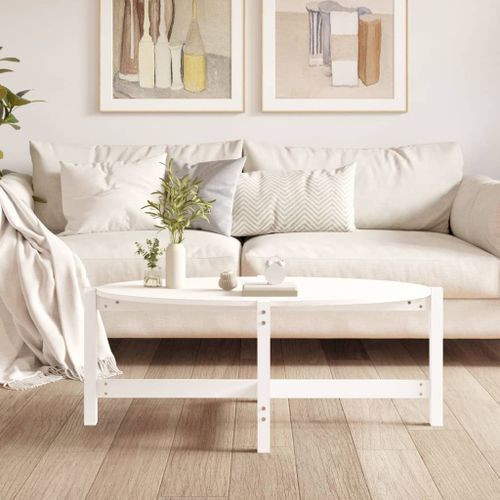 Table basse Blanc 118x63x45 cm Bois massif de pin - Photo n°3; ?>