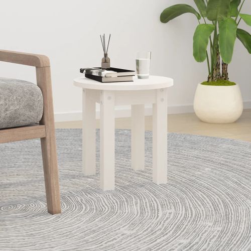 Table basse Blanc Ø 35x35 cm Bois massif de pin - Photo n°2; ?>