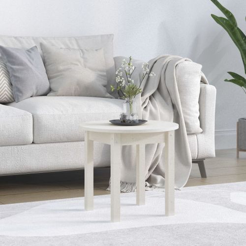 Table basse Blanc Ø 45x40 cm Bois massif de pin - Photo n°2; ?>