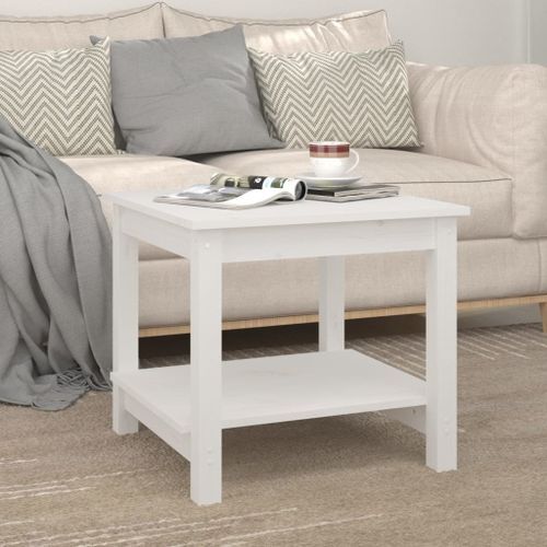 Table basse Blanc 50x50x45 cm Bois massif de pin - Photo n°3; ?>