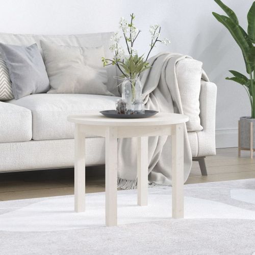 Table basse Blanc Ø 55x45 cm Bois massif de pin - Photo n°2; ?>