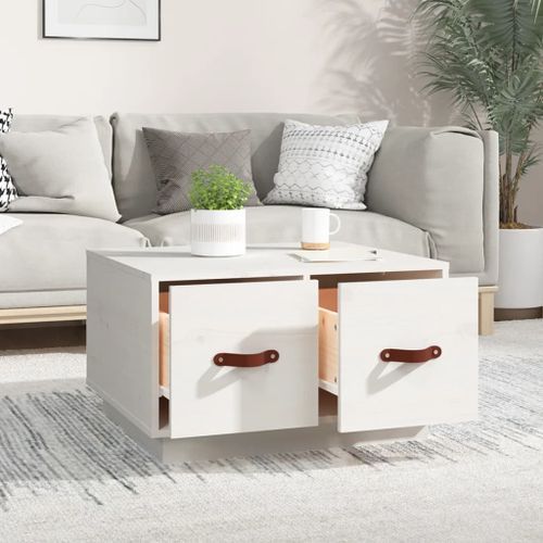 Table basse Blanc 60x53x35 cm Bois massif de pin - Photo n°3; ?>