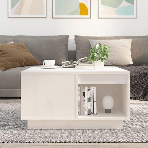 Table basse Blanc 60x61x32,5 cm Bois massif de pin - Photo n°3; ?>