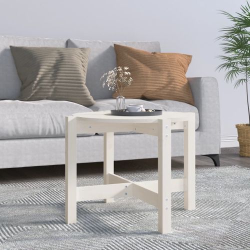 Table basse Blanc Ø 62,5x45 cm Bois massif de pin - Photo n°2; ?>