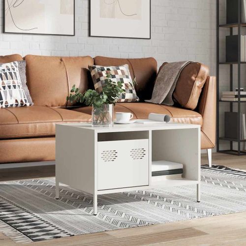 Table basse blanc 68,5x50x43,5 cm acier laminé à froid - Photo n°3; ?>