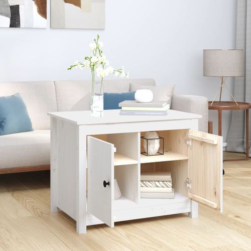 Table basse Blanc 71x49x55 cm Bois massif de pin - Photo n°3; ?>