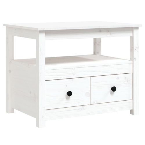 Table basse Blanc 71x49x55 cm Bois massif de pin - Photo n°2; ?>