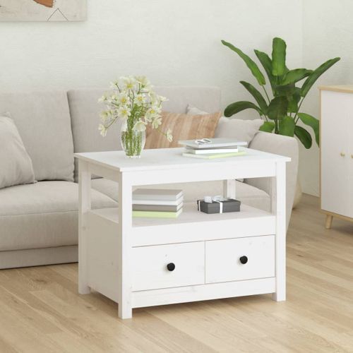 Table basse Blanc 71x49x55 cm Bois massif de pin - Photo n°3; ?>