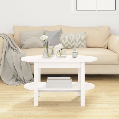 Table basse Blanc 80x45x45 cm Bois massif de pin - Photo n°3; ?>