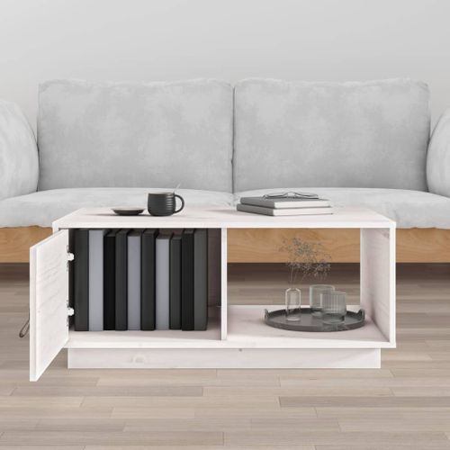 Table basse Blanc 80x50x35,5 cm Bois massif de pin - Photo n°3; ?>