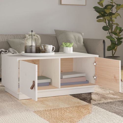 Table basse Blanc 80x50x35 cm Bois massif de pin - Photo n°3; ?>