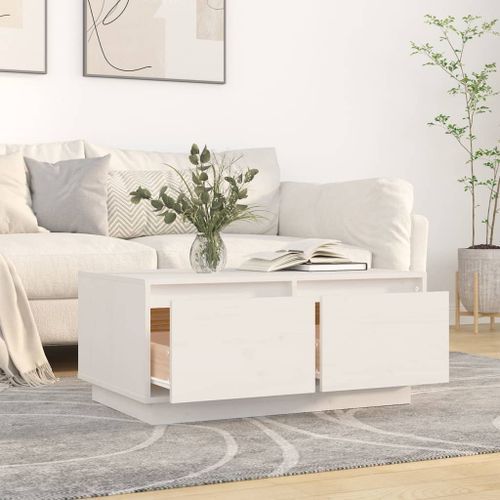 Table basse Blanc 80x50x35 cm Bois massif de pin - Photo n°3; ?>