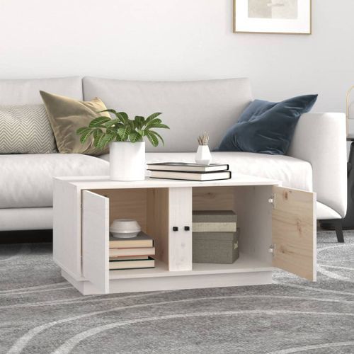 Table basse Blanc 80x50x40 cm Bois massif de pin - Photo n°3; ?>