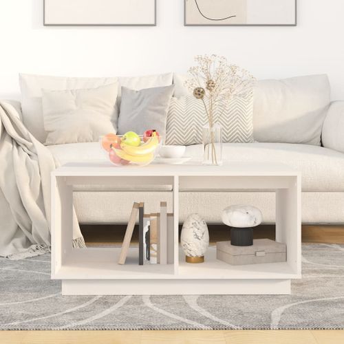 Table basse Blanc 80x50x40 cm Bois massif de pin - Photo n°3; ?>