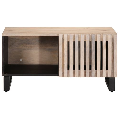 Table basse blanc 80x51x40 cm bois de manguier massif - Photo n°2; ?>