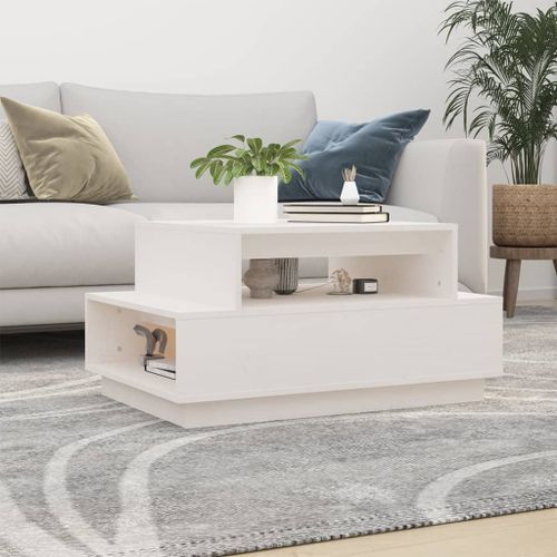 Table basse Blanc 80x55x40,5 cm Bois massif de pin - Photo n°2; ?>