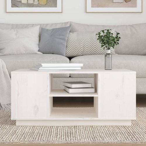 Table basse Blanc 90x49x40,5 cm Bois massif de pin - Photo n°3; ?>