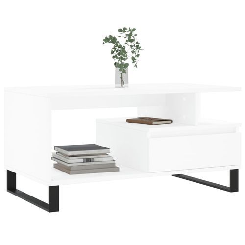 Table basse Blanc 90x49x45 cm Bois d'ingénierie - Photo n°3; ?>