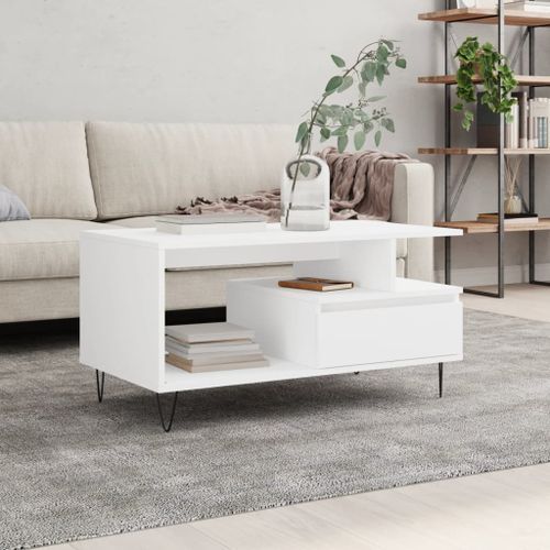 Table basse Blanc 90x49x45 cm Bois d'ingénierie - Photo n°2; ?>