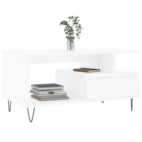 Table basse Blanc 90x49x45 cm Bois d'ingénierie - Photo n°3; ?>