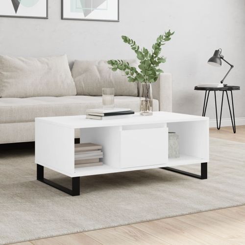 Table basse Blanc 90x50x36,5 cm Bois d'ingénierie - Photo n°2; ?>