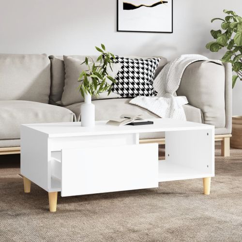 Table basse Blanc 90x50x36,5 cm Bois d'ingénierie - Photo n°3; ?>