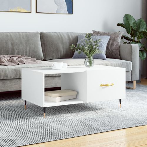 Table basse blanc 90x50x40 cm bois d'ingénierie - Photo n°2; ?>