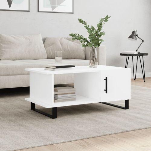 Table basse blanc 90x50x40 cm bois d'ingénierie - Photo n°2; ?>